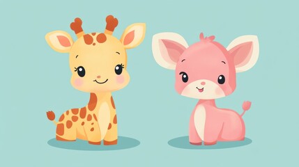 Two Adorable Cartoon Animals With Big Eyes And Smiling Faces