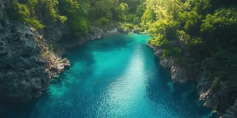 Pristine blue lagoon surrounded by cliffs, paradise on Earth