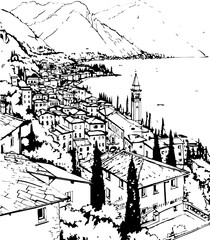 Obraz premium church, architecture, cathedral, building, coloring page, drawing, city, europe, sketch, paris, gothic, travel, vector, illustration, old, florence, italy, art, tower, town, landmark, street, religio