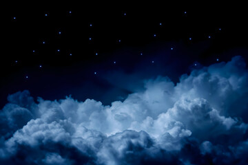 Serene Night Sky with Illuminated Clouds and Twinkling Stars