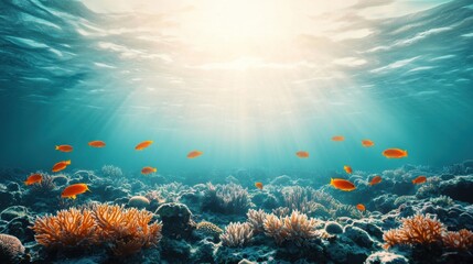 Fototapeta premium Vibrant Underwater Scene with Coral Reef and Tropical Fish