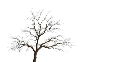 Fototapeta premium Lone deciduous tree, stark branches against pure white, twig, scenic