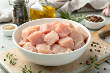 Freshly Cubed Chicken Breast Ready for Cooking