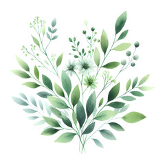 Watercolor Hand painted green floral in white background