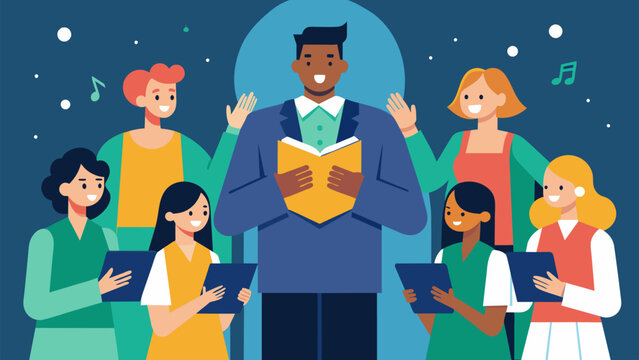 The choir director led the vocalists through vocal exercises preparing their voices for the powerful worship songs to come.. Vector illustration