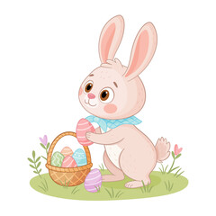 easter bunny puts eggs in a basket 001