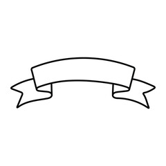Blank ribbon banner vector illustration. Hand-drawn curved scroll in doodle style. Black line art isolated on white background.