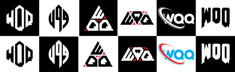 Obraz premium WQQ letter logo design in six style. WQQ polygon, circle, triangle, hexagon, flat and simple style with black and white color variation letter logo set in one artboard. WQQ minimalist and classic logo
