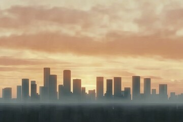 Fototapeta premium A minimalist urban landscape at sunrise, with building silhouettes creating a sense of order and ambition in the city.