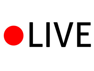  "Live" icon with a red dot, symbolizing live streaming, broadcasts, or real-time events. Ideal for video platforms, social media, and online streaming services.