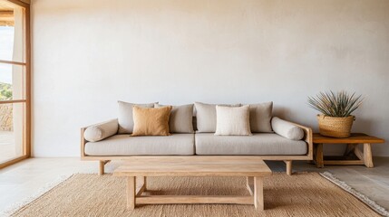 Modern Minimalist Living Room with Natural Wood Furnishings