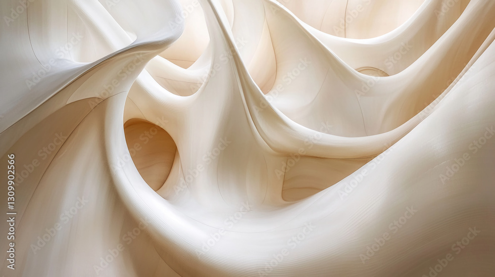 Poster Abstract image of beige, swirling forms creating a textured, three-dimensional effect, showcasing fluidity and movement, ideal for design backgrounds