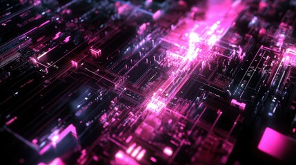 Fototapeta premium Chip breakthrough mobile technology, futuristic design, intricate circuitry, glowing elements, sleek and modern, high-tech innovation, digital transformation, advanced microprocessors.
