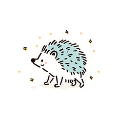 smiling hedgehog artwork, complex ink illustration with stars  and vines