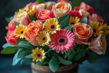 Vibrant bouquet roses gerbera daisies joy