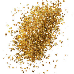 A flurry of sparkling gold confetti falling gracefully from above, creating a festive and celebratory atmosphere, isolated on white background.