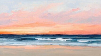 Fototapeta premium Serene Beach Sunset with Gentle Waves and Colorful Sky