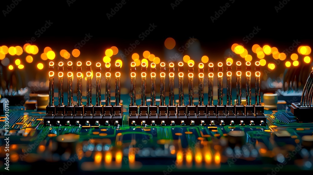 Poster close-up view of illuminated circuit board with glowing connections and intricate patterns
