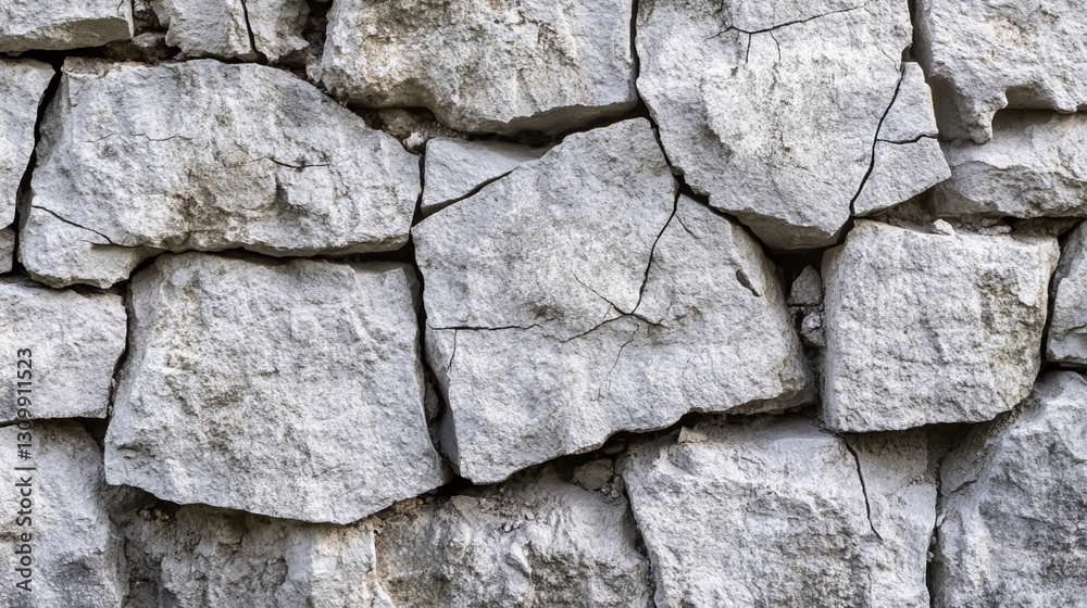Poster close-up of a gray stone wall texture, showing irregular shapes and cracks, suggesting age and natur