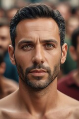 Fototapeta premium there is a man with a beard and no shirt on