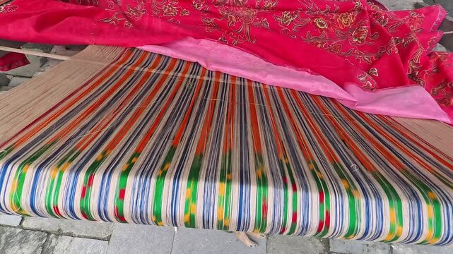 Footage of Ulos Weaving Process Using Traditional Loom in North Sumatra Indonesia