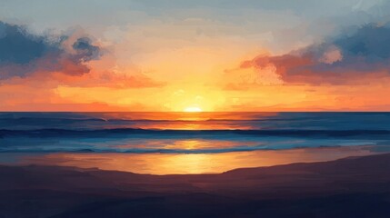 Serene Sunset Over Ocean With Vibrant Colors and Gentle Waves