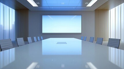 An office conference room featuring a large interactive touch screen table , High quality , No blur