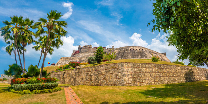 Imposing ruins of San Felipe de Barajas fort, Cartagena de Indias, Colombia. Located on the Hill of San L&aacute;zaro in a strategic location, dominating approaches to the city by land or sea.