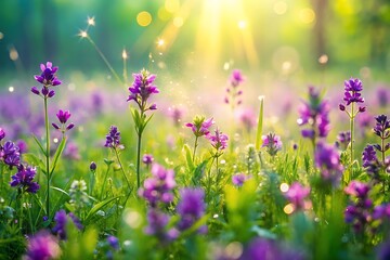 Vibrant Purple Wildflowers Bloom Under Sunny Morning Light