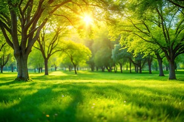 Lush Green Park at Sunrise, Perfect for Spring/Summer Stock