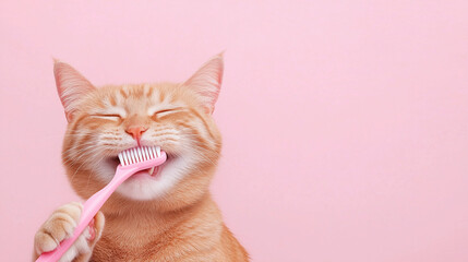 cat brushing teeth deal for pet dental care ads, veterinary promotions, and pet hygiene product packaging