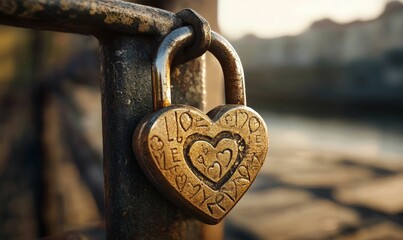 Heart shaped padlock symbolizes unbreakable lasting love.