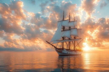 Majestic sailing ship sunset ocean voyage