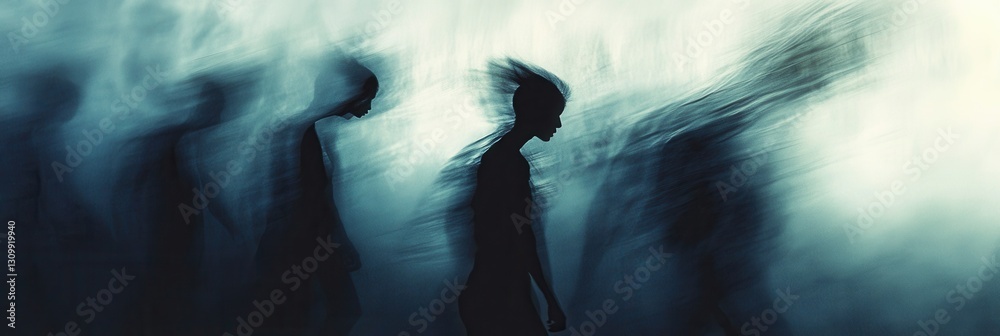 Poster mysterious silhouettes evoke feelings of fear in dark, blurred shadows and abstract background gener