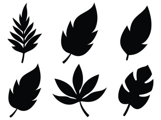 Collection of Black Leaf Silhouettes for Design Elements vector on white background