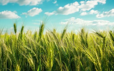 Obraz premium Spring Wheat Field Swaying In The Gentle Wind