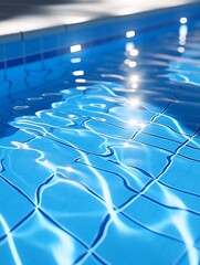 Fototapeta premium Abstract close-up of serene swimming pool water reflections and tiles