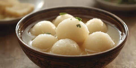 Rasgulla, soft spongy cottage cheese balls soaked in light sugar syrup