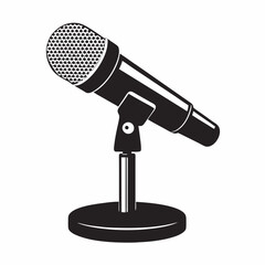 Microphone on stand against plain background