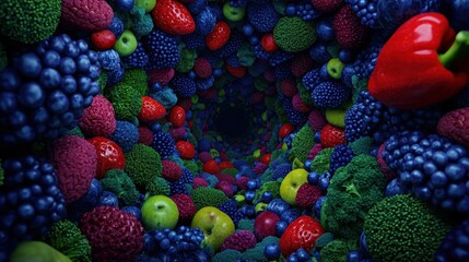 Colorful Tunnel of Fresh Fruits and Vegetables in Vibrant Arrangement