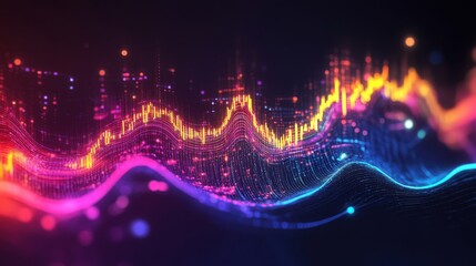 Naklejka premium Abstract data visualization: vibrant waves of color depict dynamic information flow and market trends.