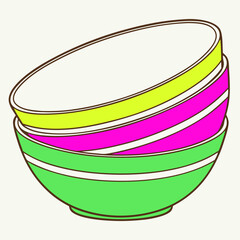 vector illustration of a bowl of fruit and dish