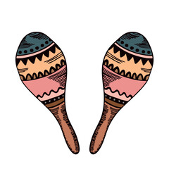 Pair of Cuban or Mexican maracas isolated element. Musical instrument. Wild West, Mexico concept. Vector drawing for icon, game, packaging, banner.