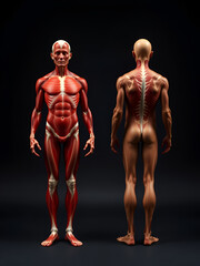 Male anatomy with training body parts figure standing front and back