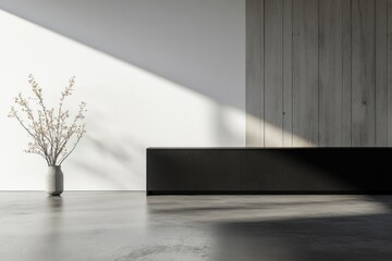 Modern Minimalist Room with Wooden Wall, Use for Interior Design