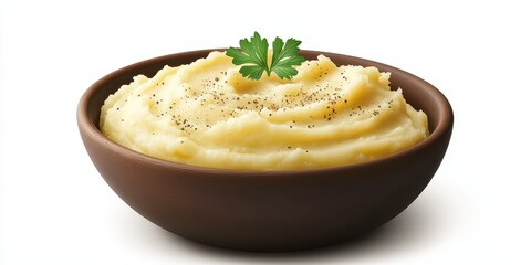 Realistic 3D Icon Cartoon of A Bowl of Creamy Mashed Potatoes with Gravy on a White Background