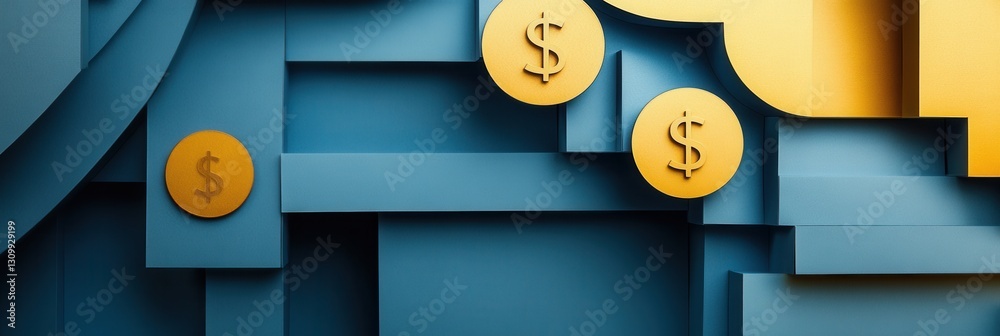 Poster Sophisticated paper art background featuring layered geometric shapes to symbolize financial growth with an elegant color palette Generative AI