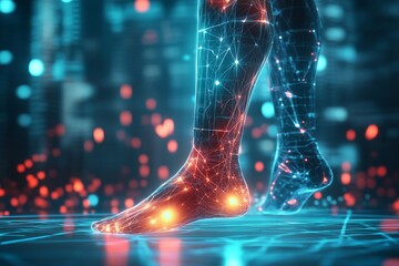 Digital depiction of a glowing futuristic leg with neural connections