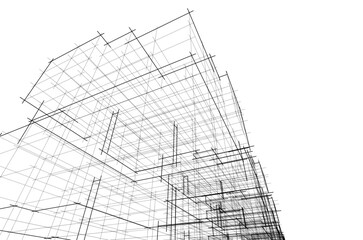 Abstract Facade of a Modern Building in Line Drawing