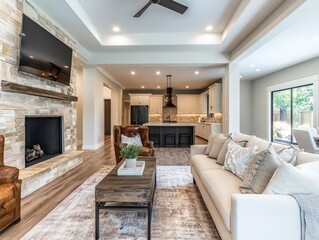 Fototapeta premium A beautifully designed modern home living and kitchen area